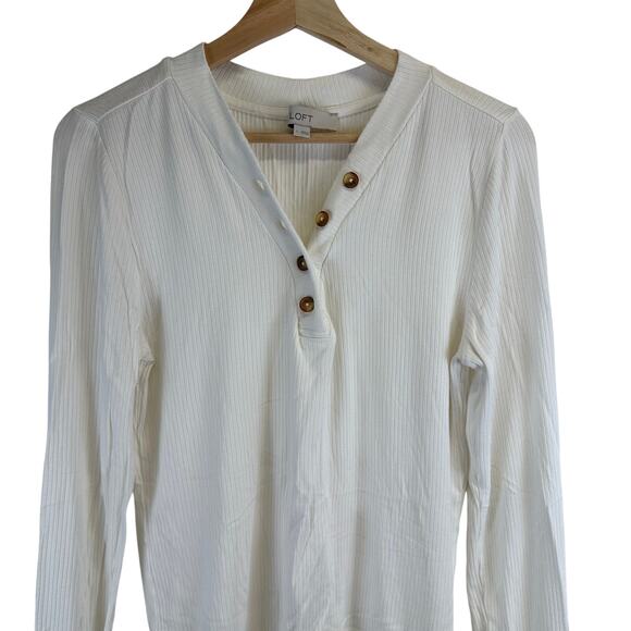 Loft White Button V Neck Long Sleeve Ribbon Casual Shirt Womens Size Large - Picture 2 of 14